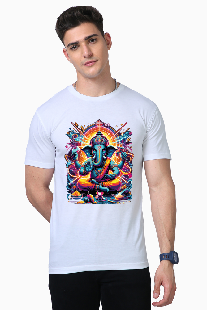 Divine Neon Lord Ganesha Vibrant Cosmic Art Print