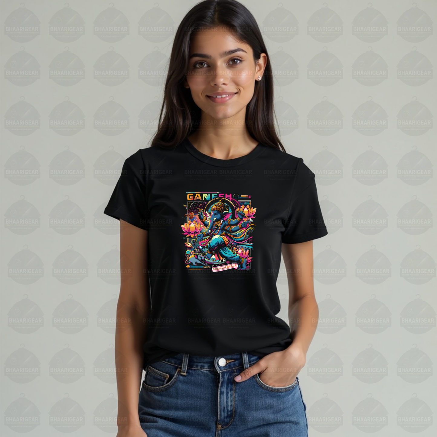 Ganesha’s Grace Neon Tee | Bold Cosmic Fashion for Women