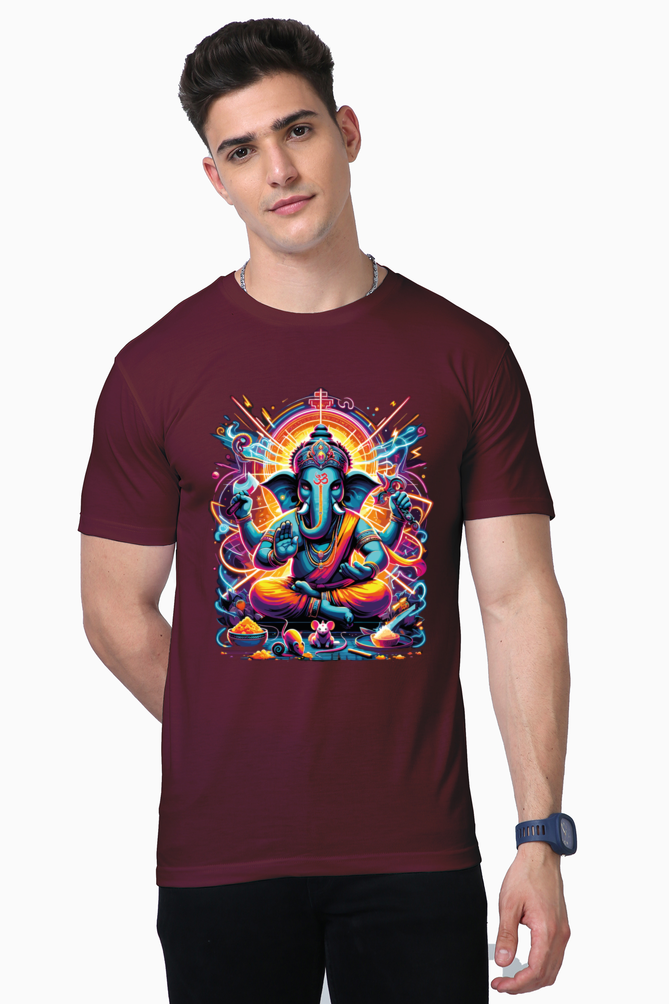 Divine Neon Lord Ganesha Vibrant Cosmic Art Print