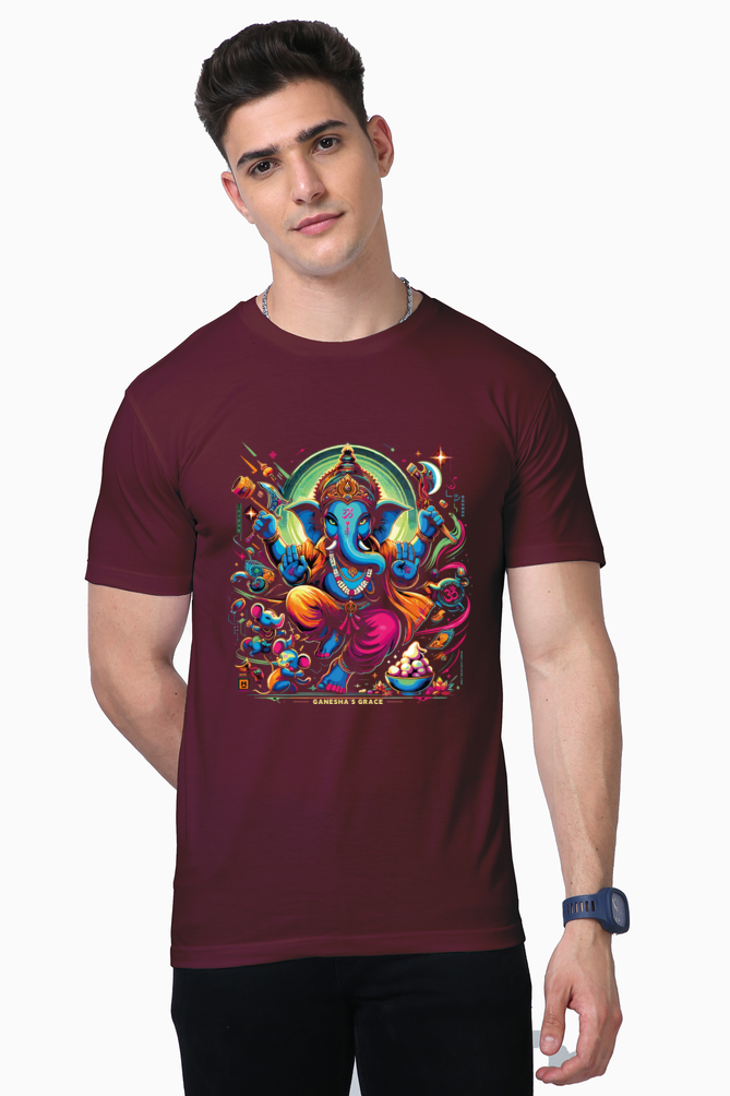 Ganesha’s Grace | Dynamic Neon Deity T-Shirt Design