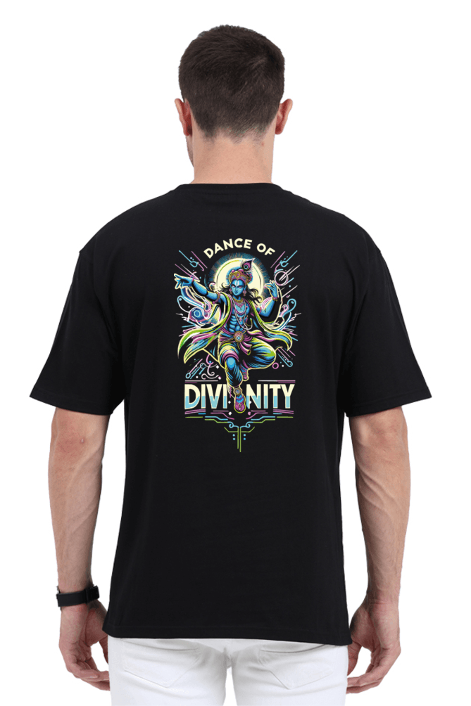Dance of Divinity | Neon Krishna Cosmic Energy T-Shirt_Back side - BhaariGear