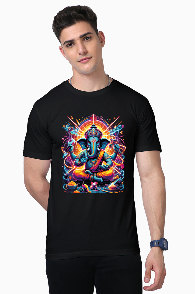 Divine Neon Lord Ganesha Vibrant Cosmic Art Print