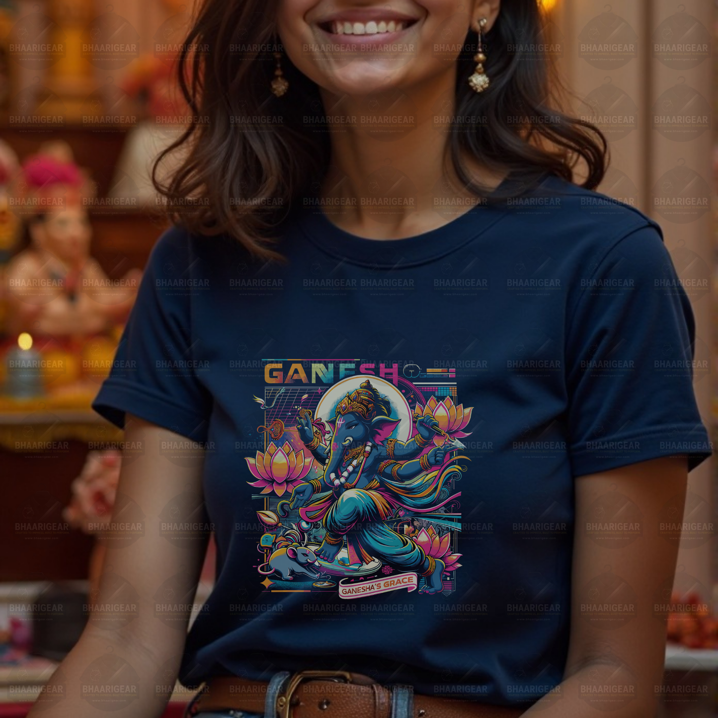 Ganesha’s Grace Neon Tee | Bold Cosmic Fashion for Women