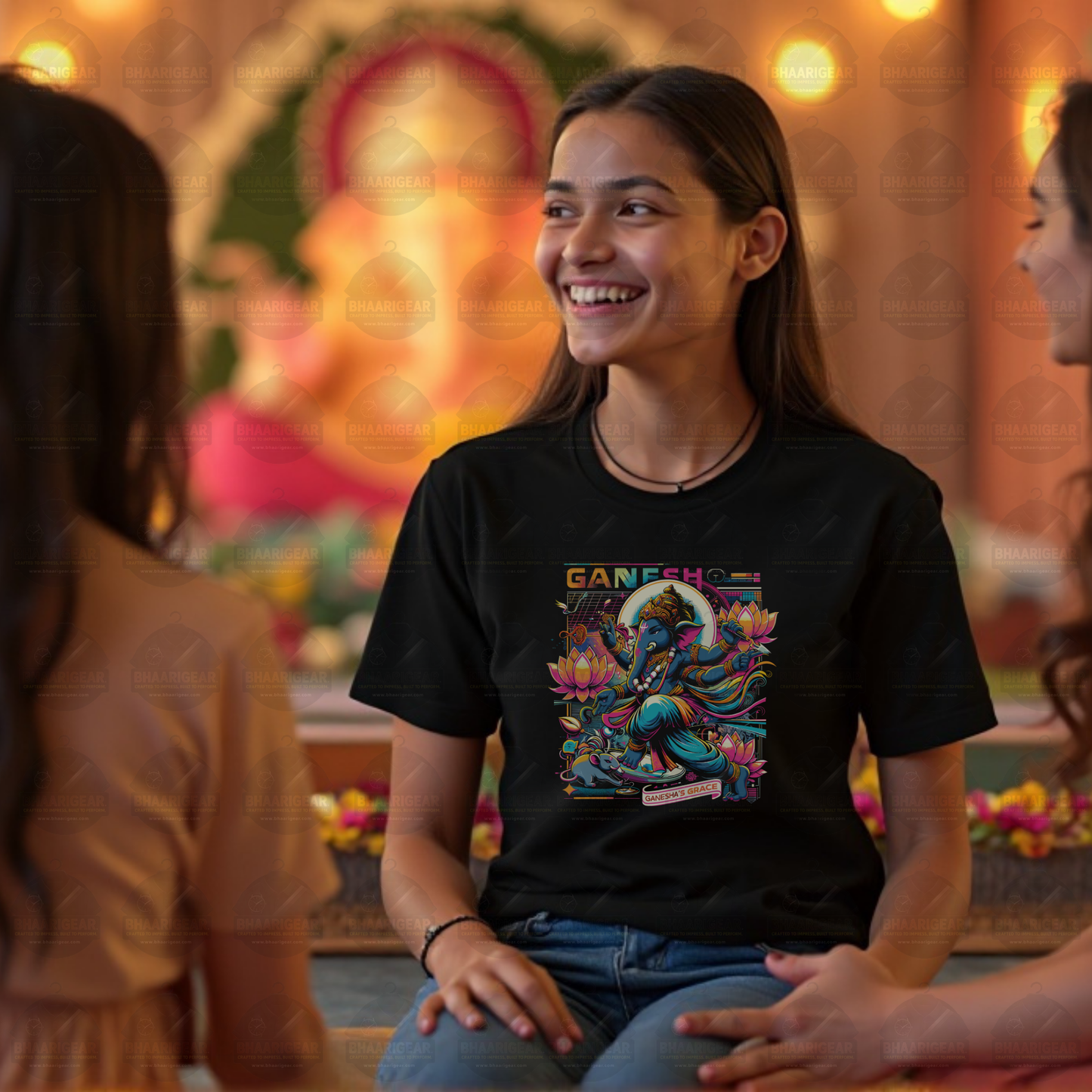 Ganesha’s Grace Neon Tee | Bold Cosmic Fashion for Women