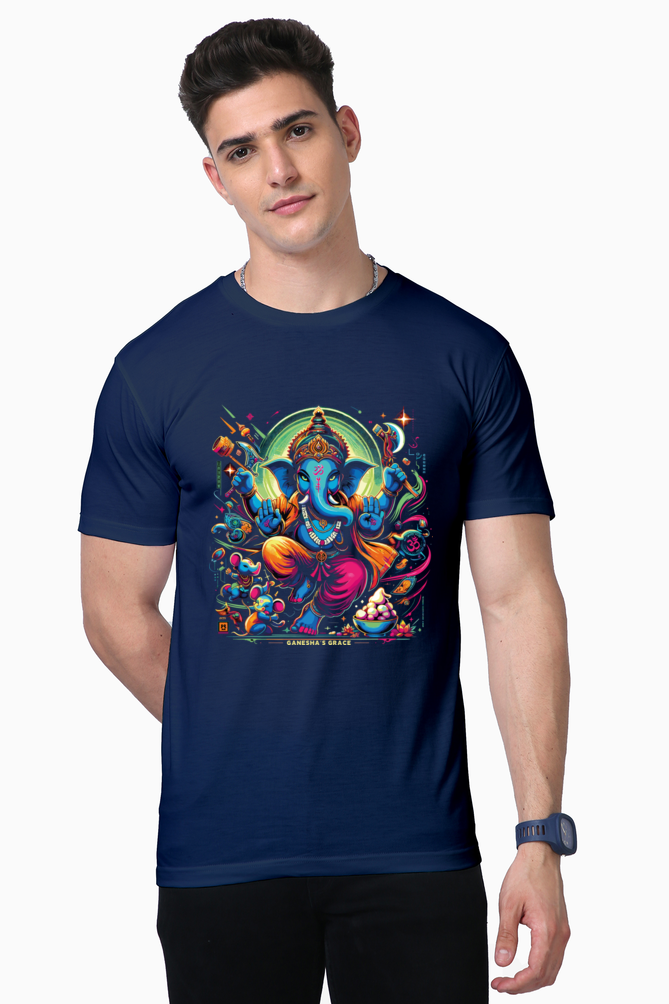 Ganesha’s Grace | Dynamic Neon Deity T-Shirt Design