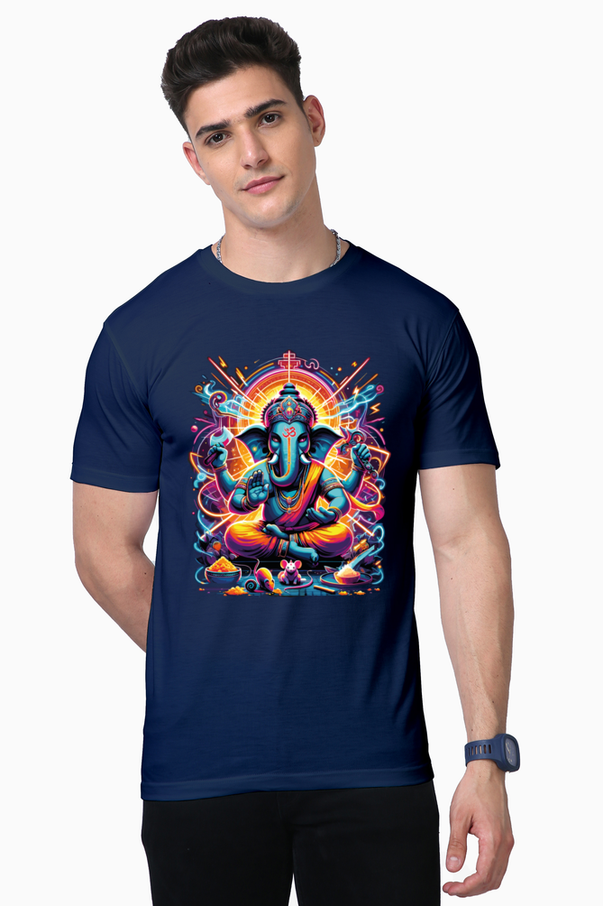 Divine Neon Lord Ganesha Vibrant Cosmic Art Print