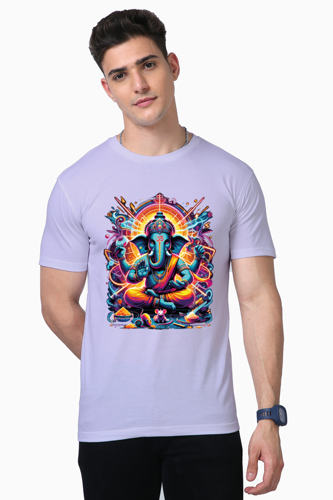 Divine Neon Lord Ganesha Vibrant Cosmic Art Print