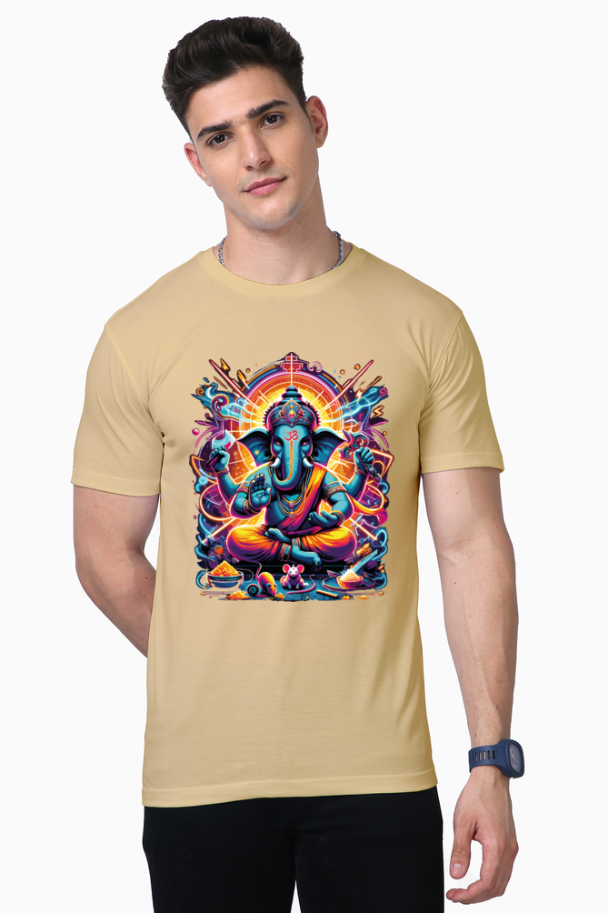 Divine Neon Lord Ganesha Vibrant Cosmic Art Print