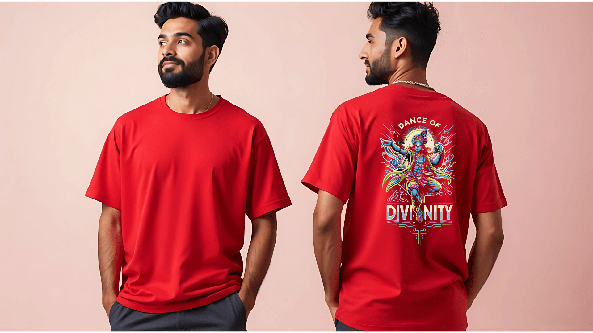 Dance of Divinity | Neon Krishna Cosmic Energy T-Shirt_Back side - BhaariGear