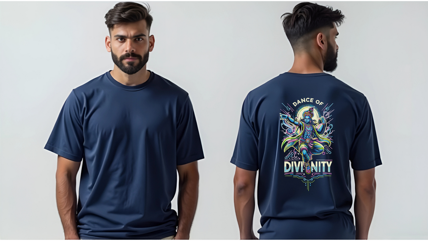 Dance of Divinity | Neon Krishna Cosmic Energy T-Shirt_Back side