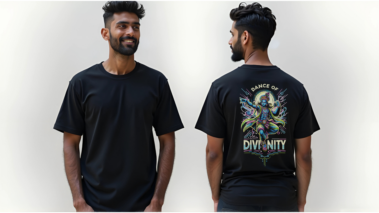 Dance of Divinity | Neon Krishna Cosmic Energy T-Shirt_Back side