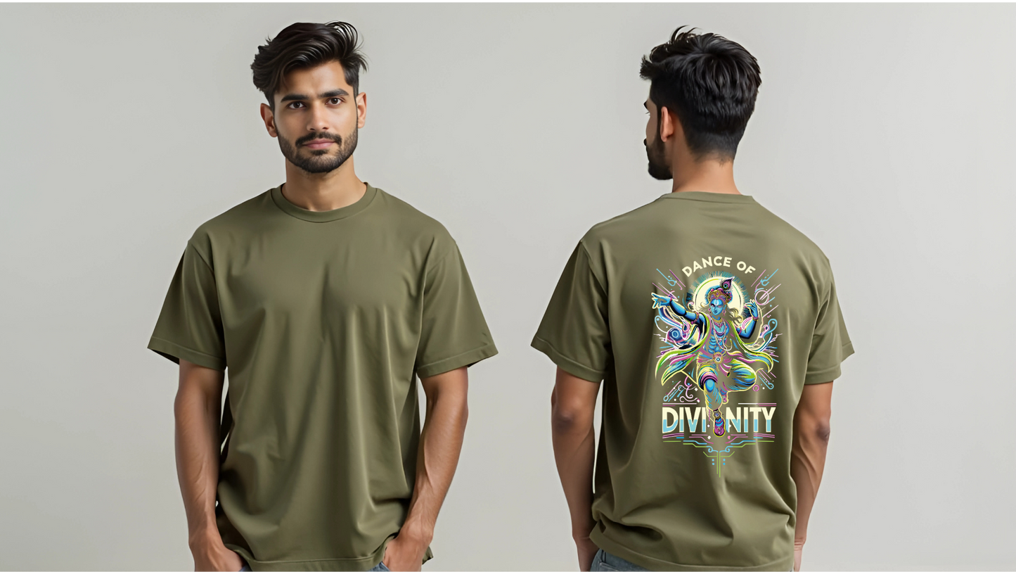 Dance of Divinity | Neon Krishna Cosmic Energy T-Shirt_Back side