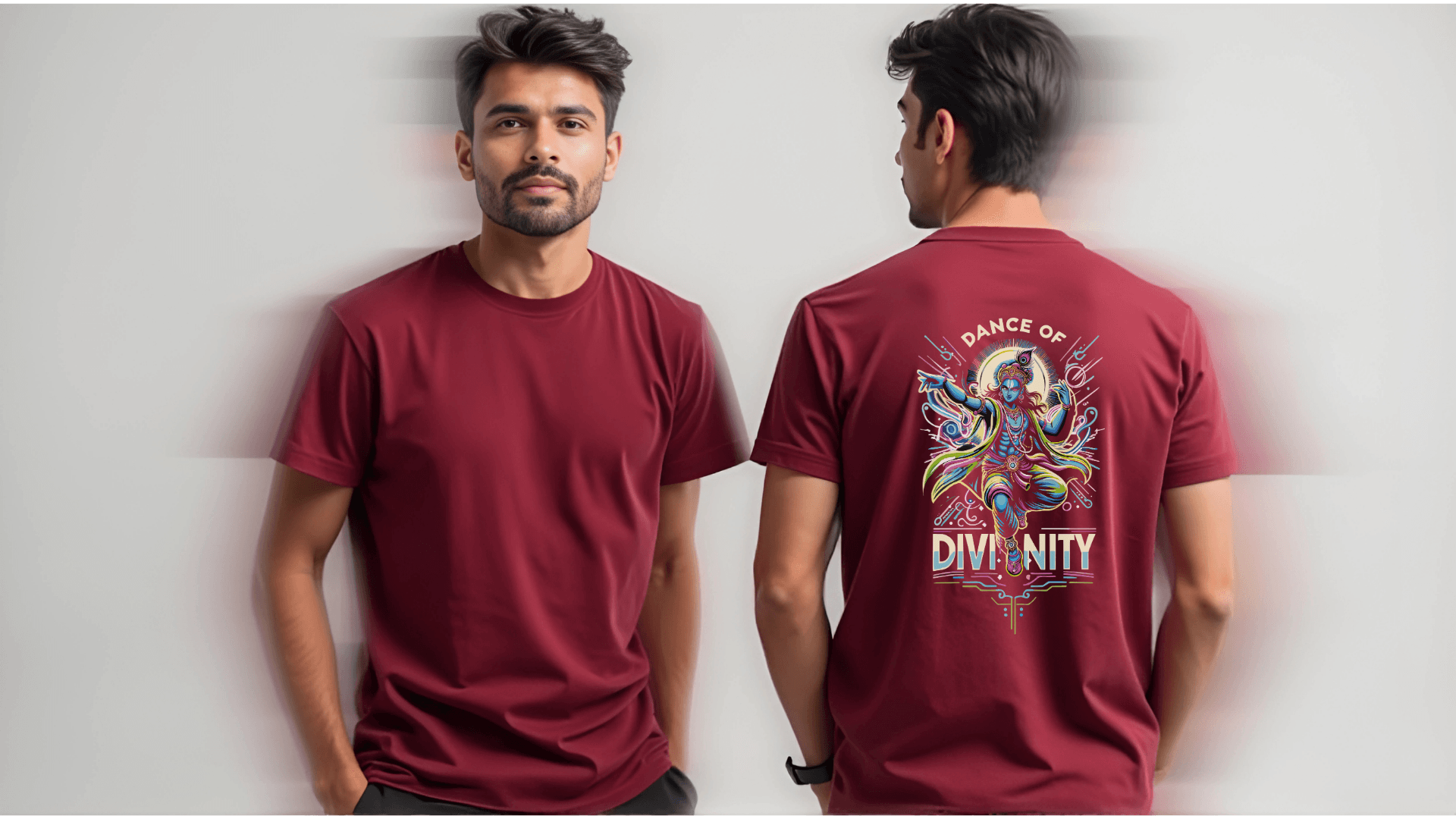 Dance of Divinity | Neon Krishna Cosmic Energy T-Shirt_Back side - BhaariGear