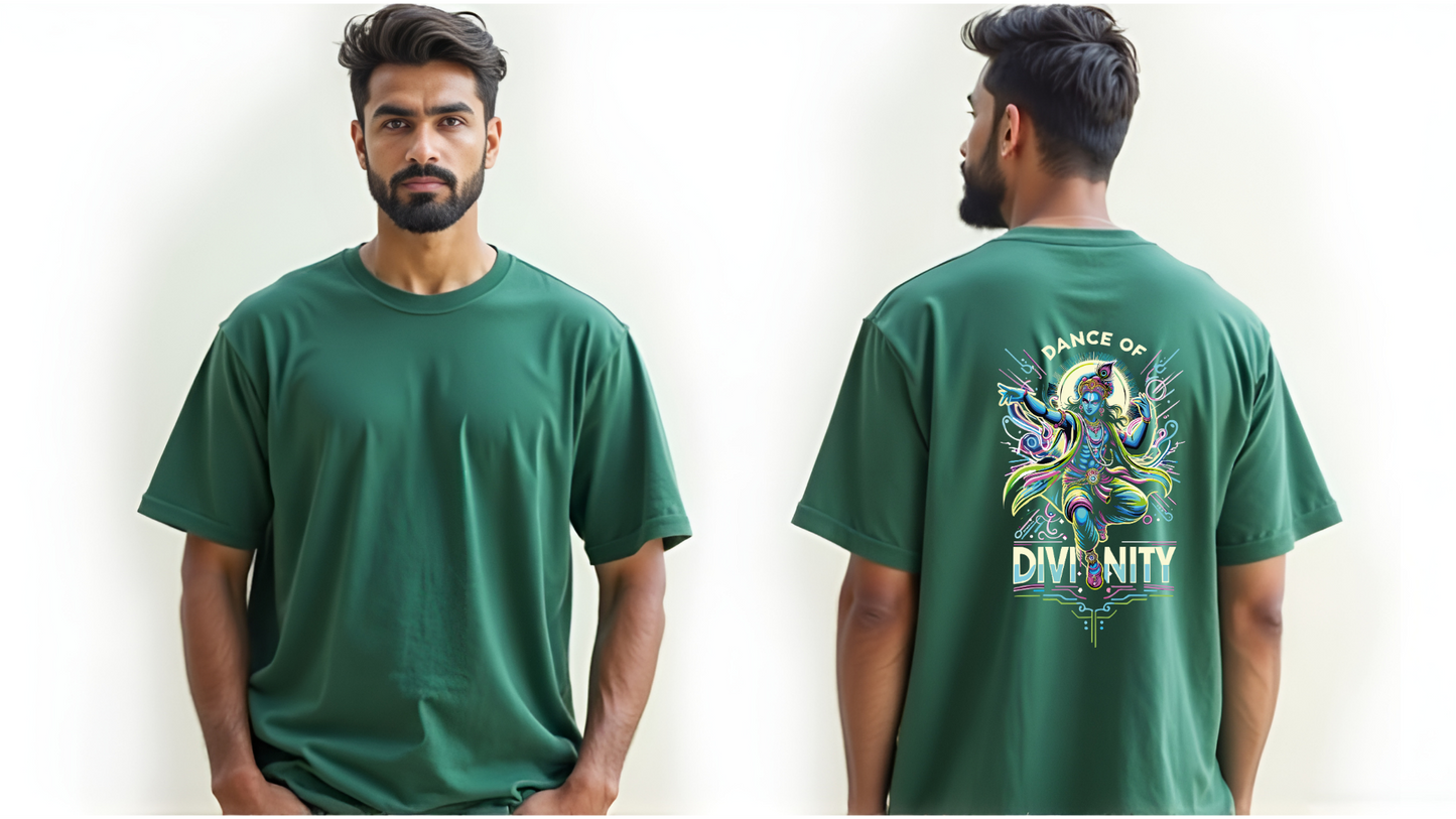 Dance of Divinity | Neon Krishna Cosmic Energy T-Shirt_Back side