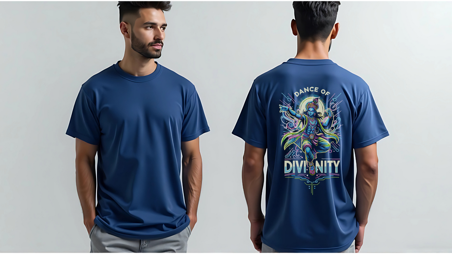 Dance of Divinity | Neon Krishna Cosmic Energy T-Shirt_Back side