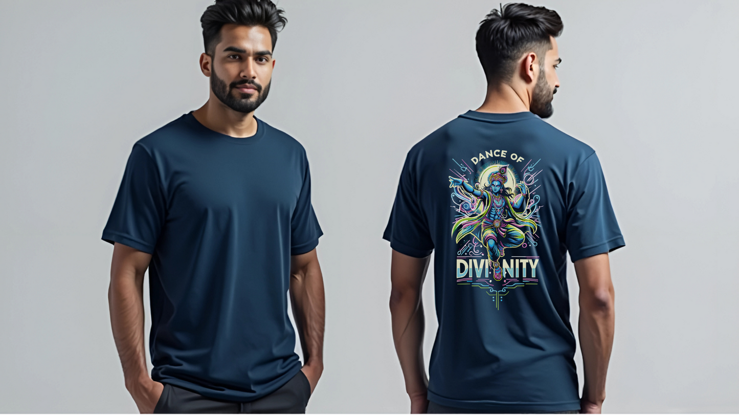 Dance of Divinity | Neon Krishna Cosmic Energy T-Shirt_Back side
