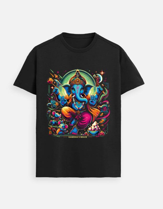 Ganesha’s Grace | Dynamic Neon Deity T-Shirt Design - BhaariGear