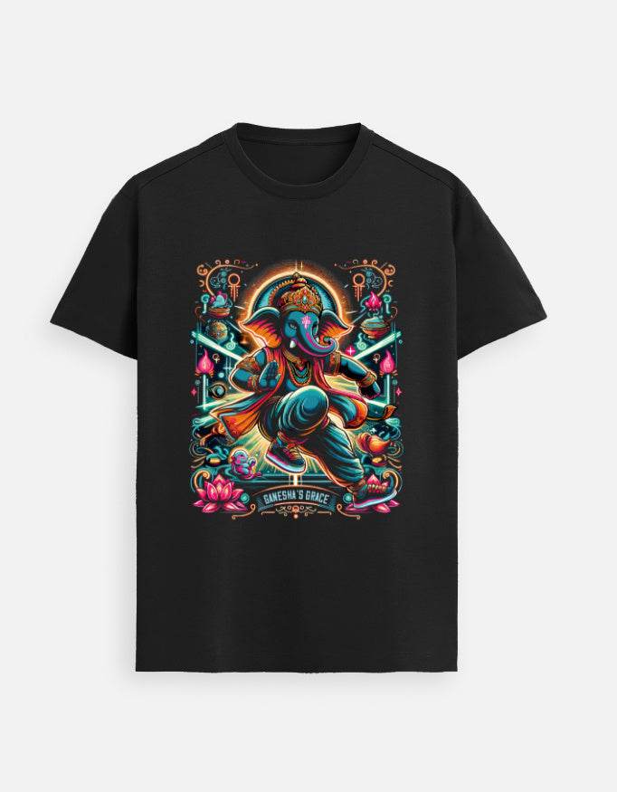 Ganesha’s Grace – Cosmic Rhythm T-Shirt Design - BhaariGear