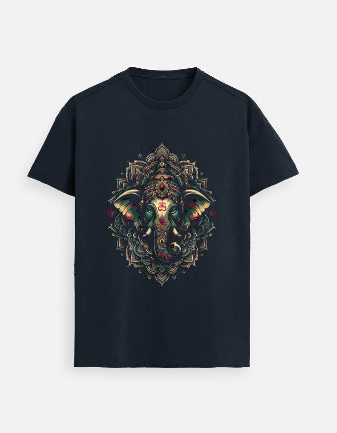 Majestic Mandala Ganesha | Ornate Line Art Divine T-Shirt Design - BhaariGear