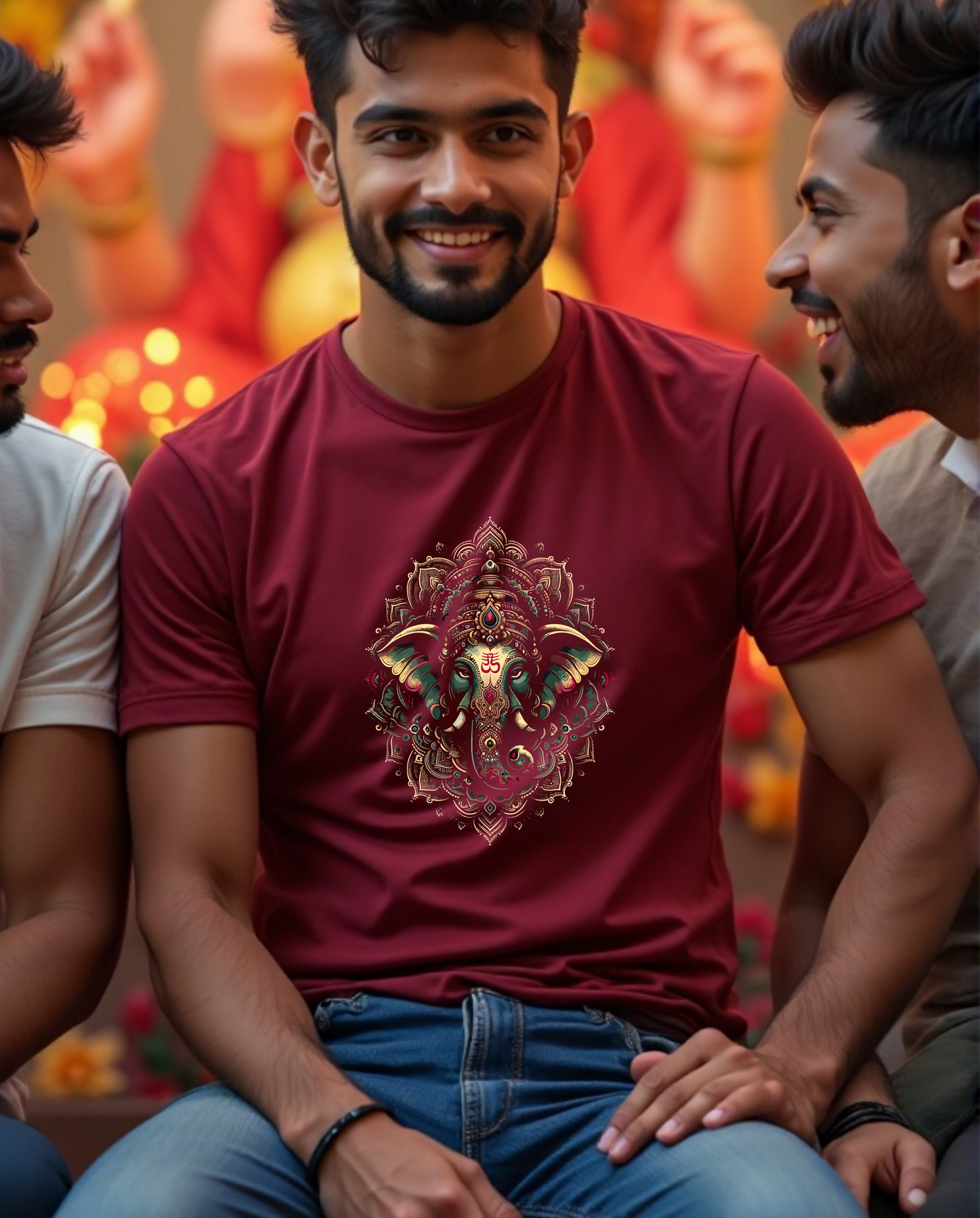 Majestic Mandala Ganesha | Ornate Line Art Divine T-Shirt Design