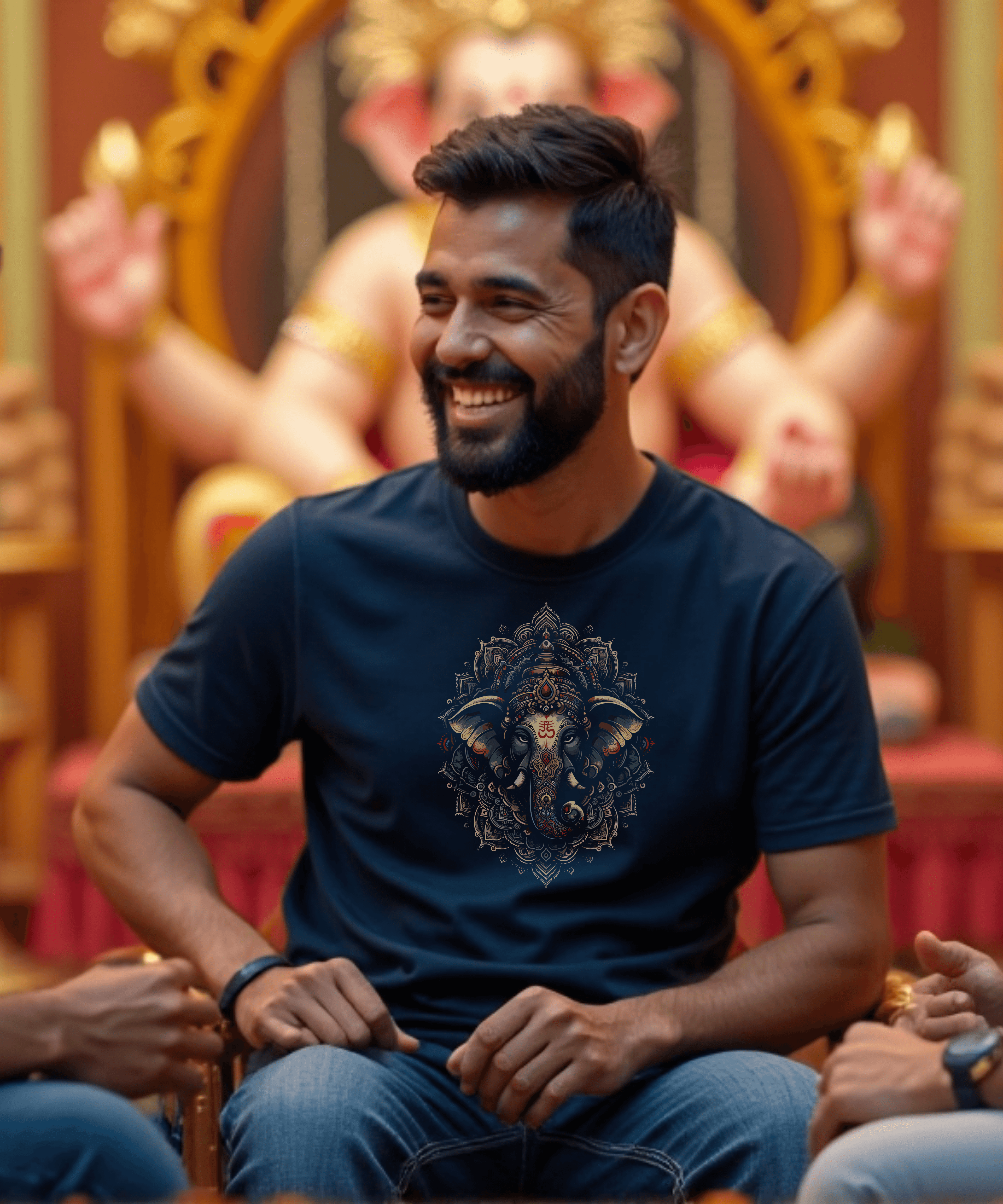 Majestic Mandala Ganesha | Ornate Line Art Divine T-Shirt Design - BhaariGear