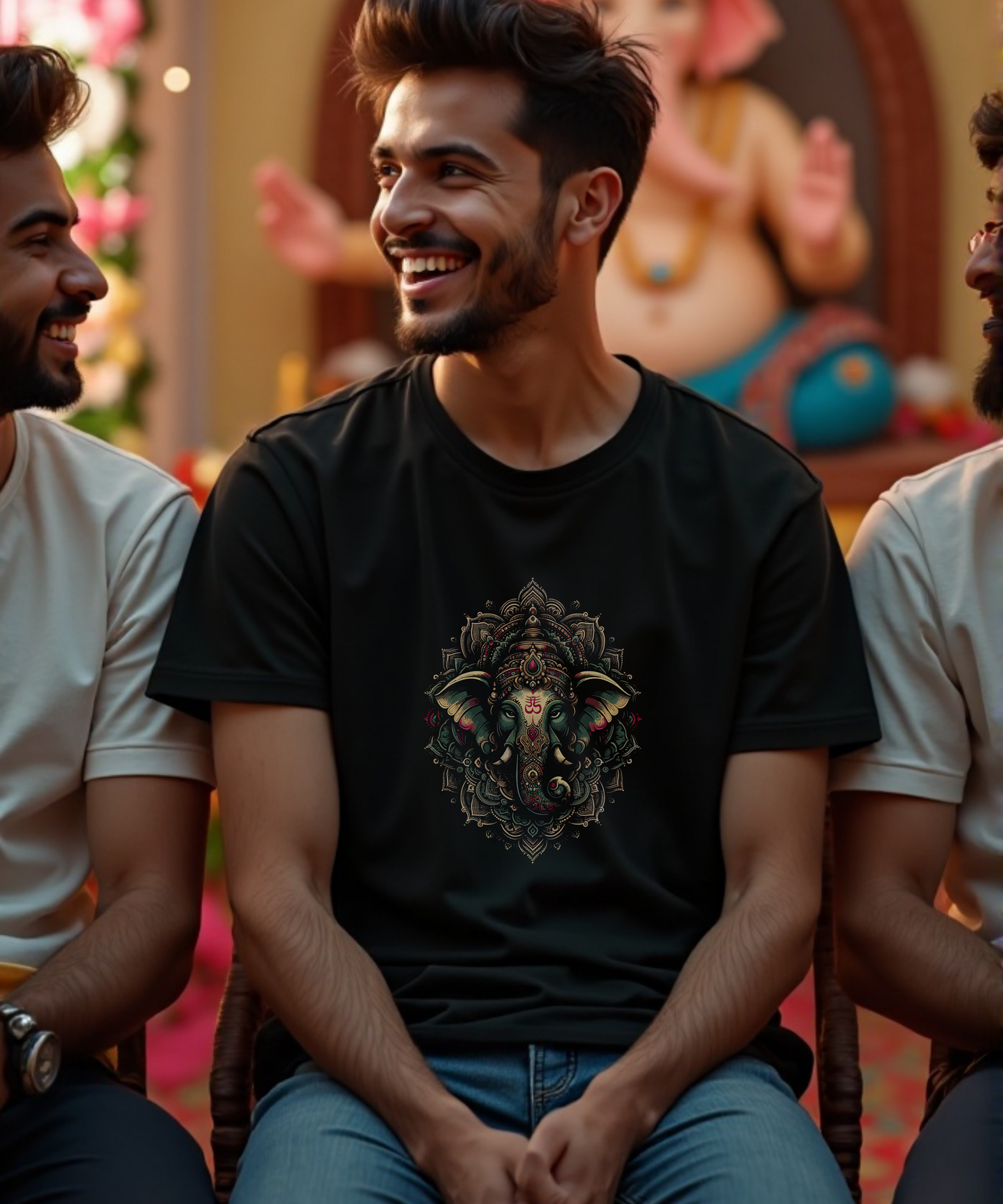 Majestic Mandala Ganesha | Ornate Line Art Divine T-Shirt Design