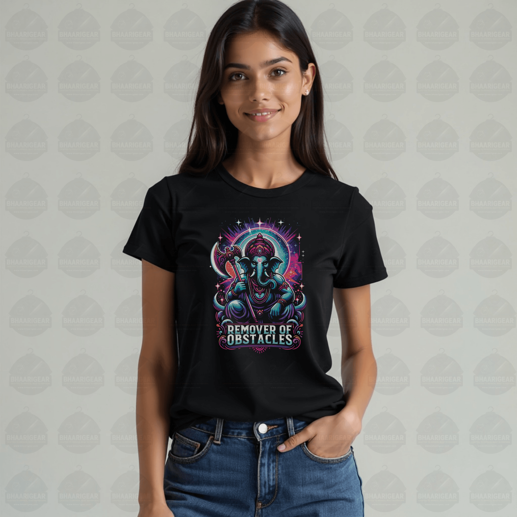 “Remover of Obstacles Tee | Fierce Cosmic Ganesha Style for Women” - BhaariGear