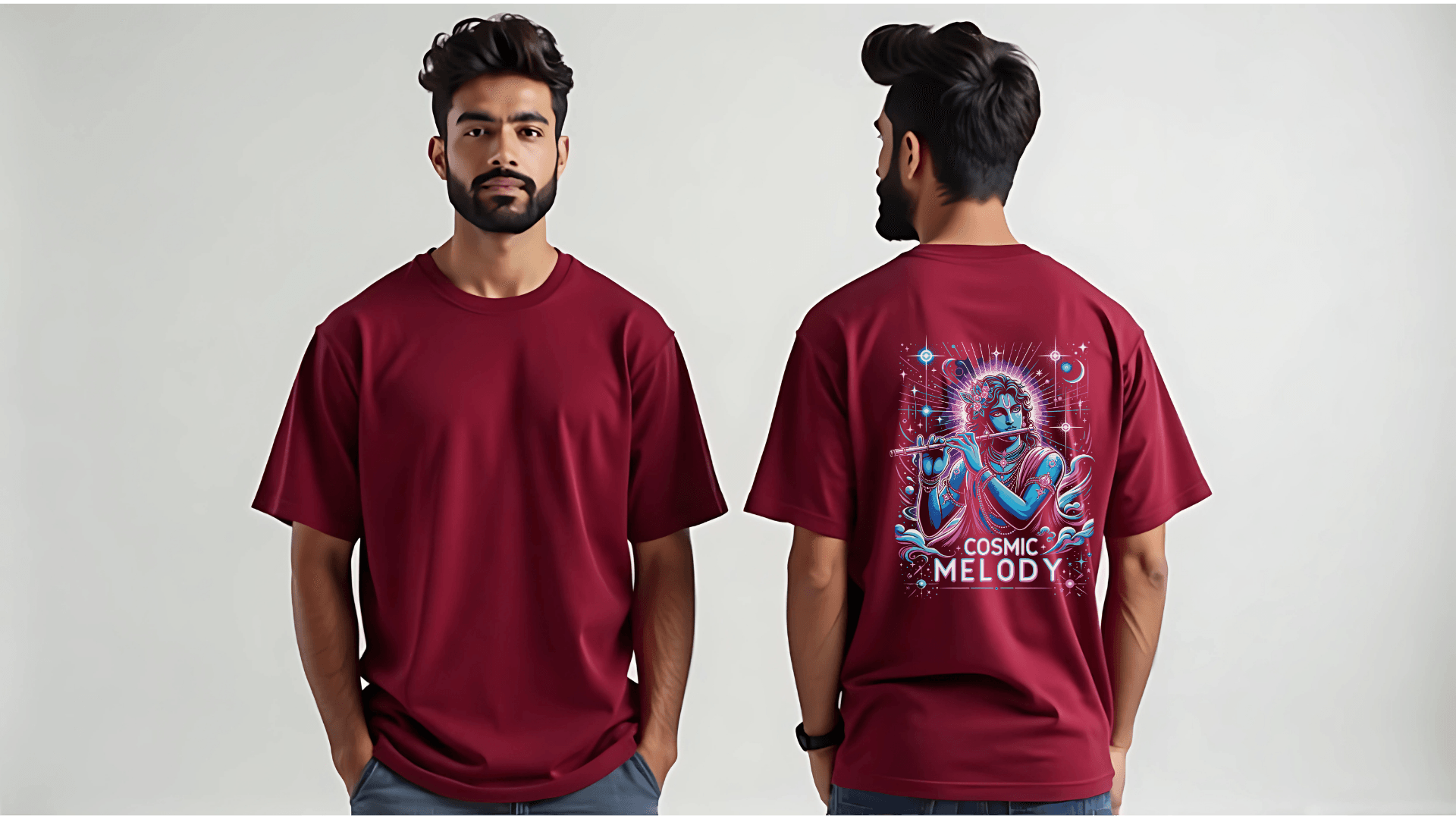 Celestial Melody – Lord Krishna Oversized T-Shirt - BhaariGear