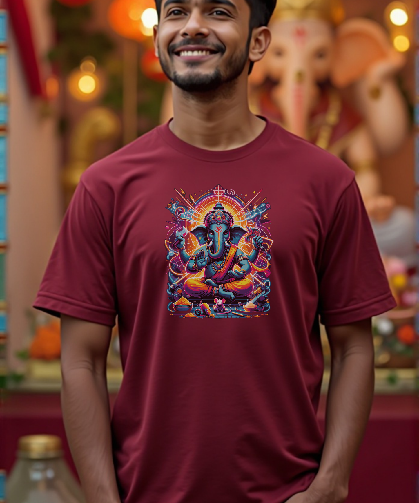 Divine Neon Lord Ganesha Vibrant Cosmic Art Print