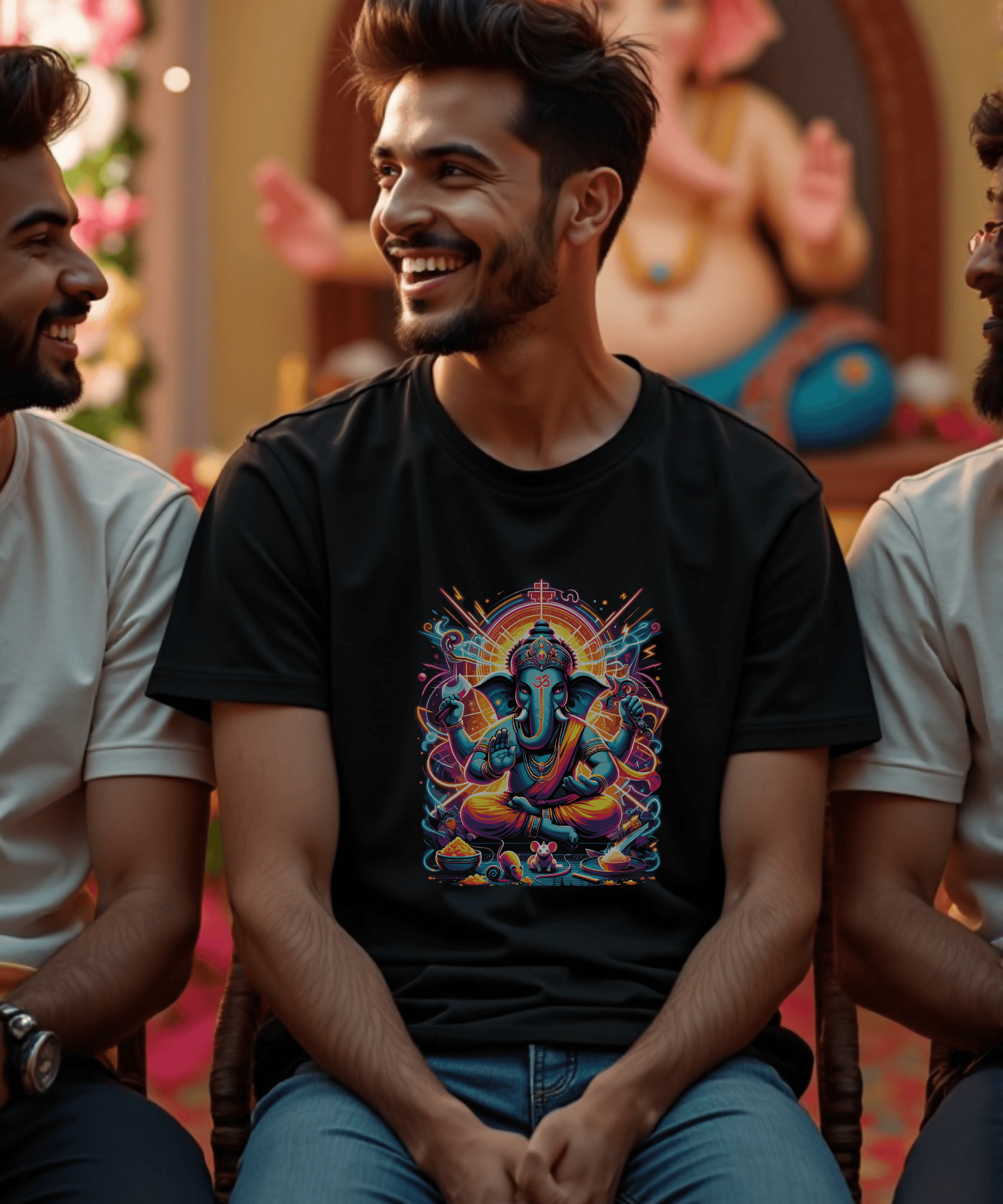 Divine Neon Lord Ganesha Vibrant Cosmic Art Print - BhaariGear