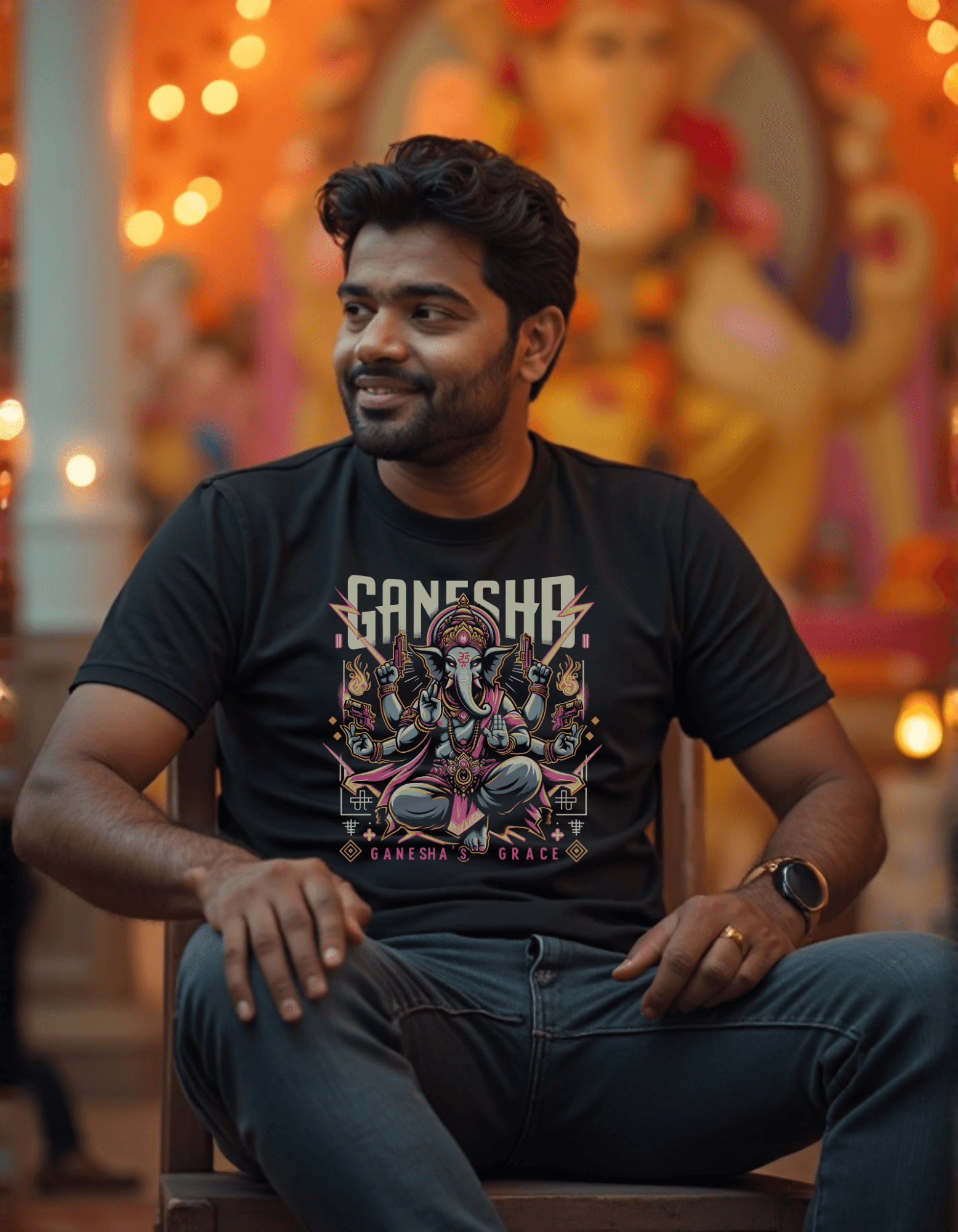 Ganesha’s Grace – Divine Rebel Edition T-Shirt - BhaariGear