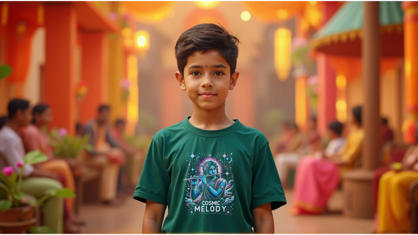 Celestial Melody – Lord Krishna Boys’ Regular-Fit T-Shirt.