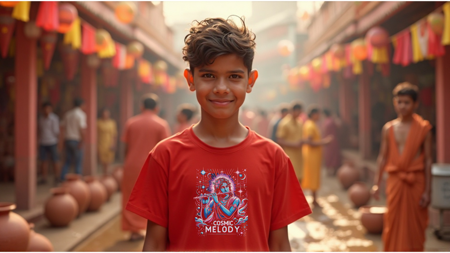 Celestial Melody – Lord Krishna Boys’ Regular-Fit T-Shirt.