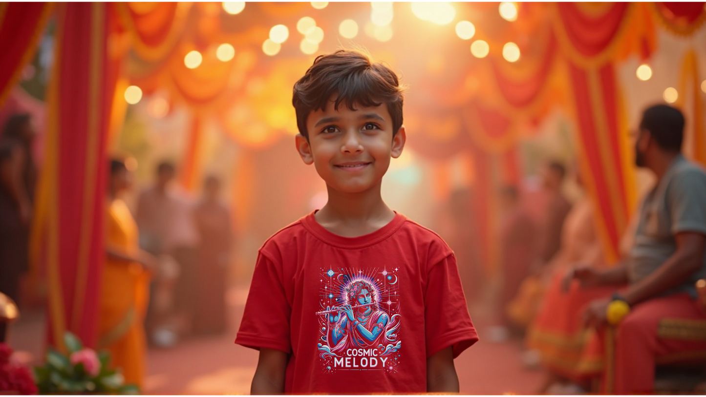 Celestial Melody – Lord Krishna Boys’ Regular-Fit T-Shirt.