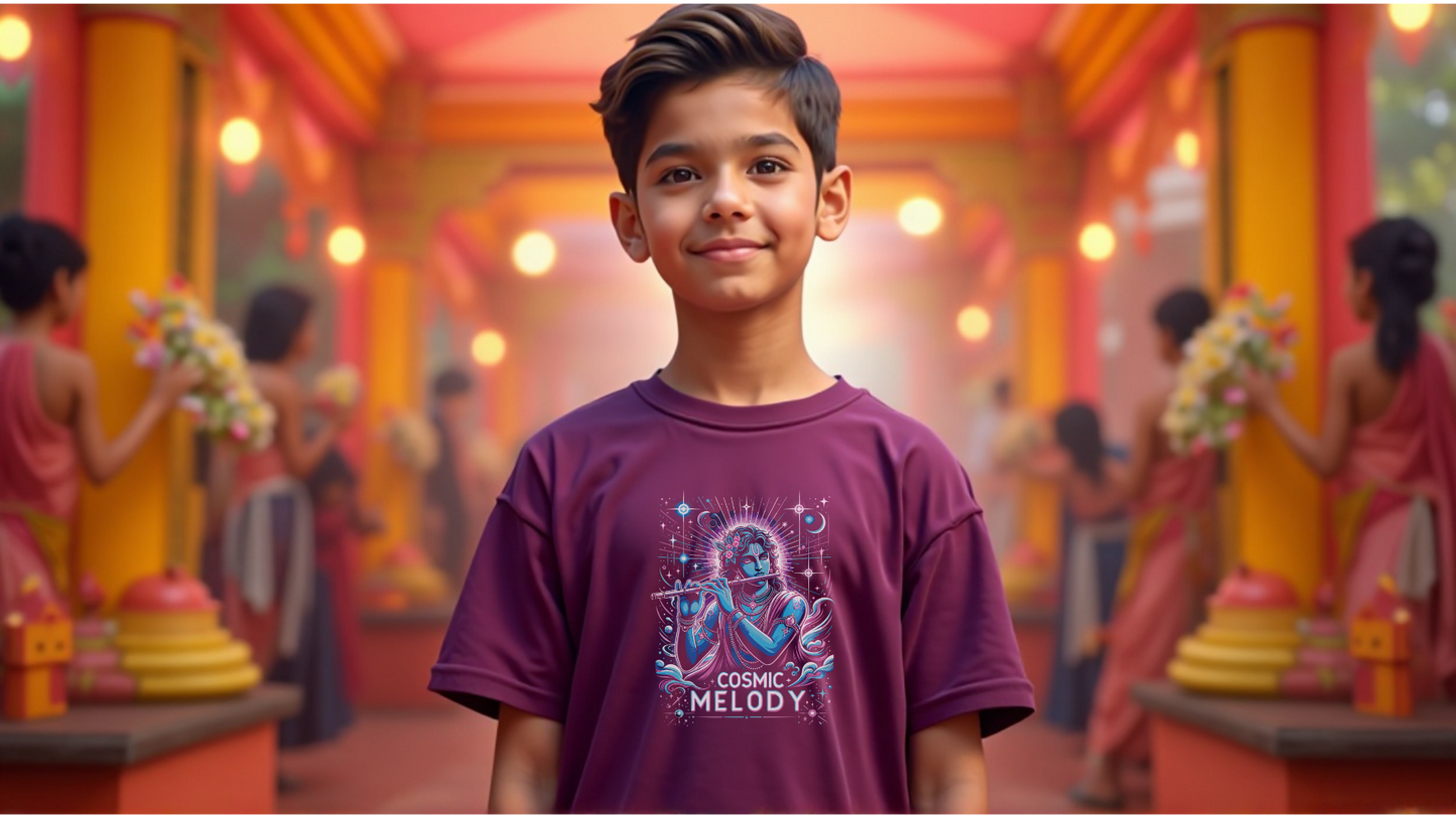 Celestial Melody – Lord Krishna Boys’ Regular-Fit T-Shirt.