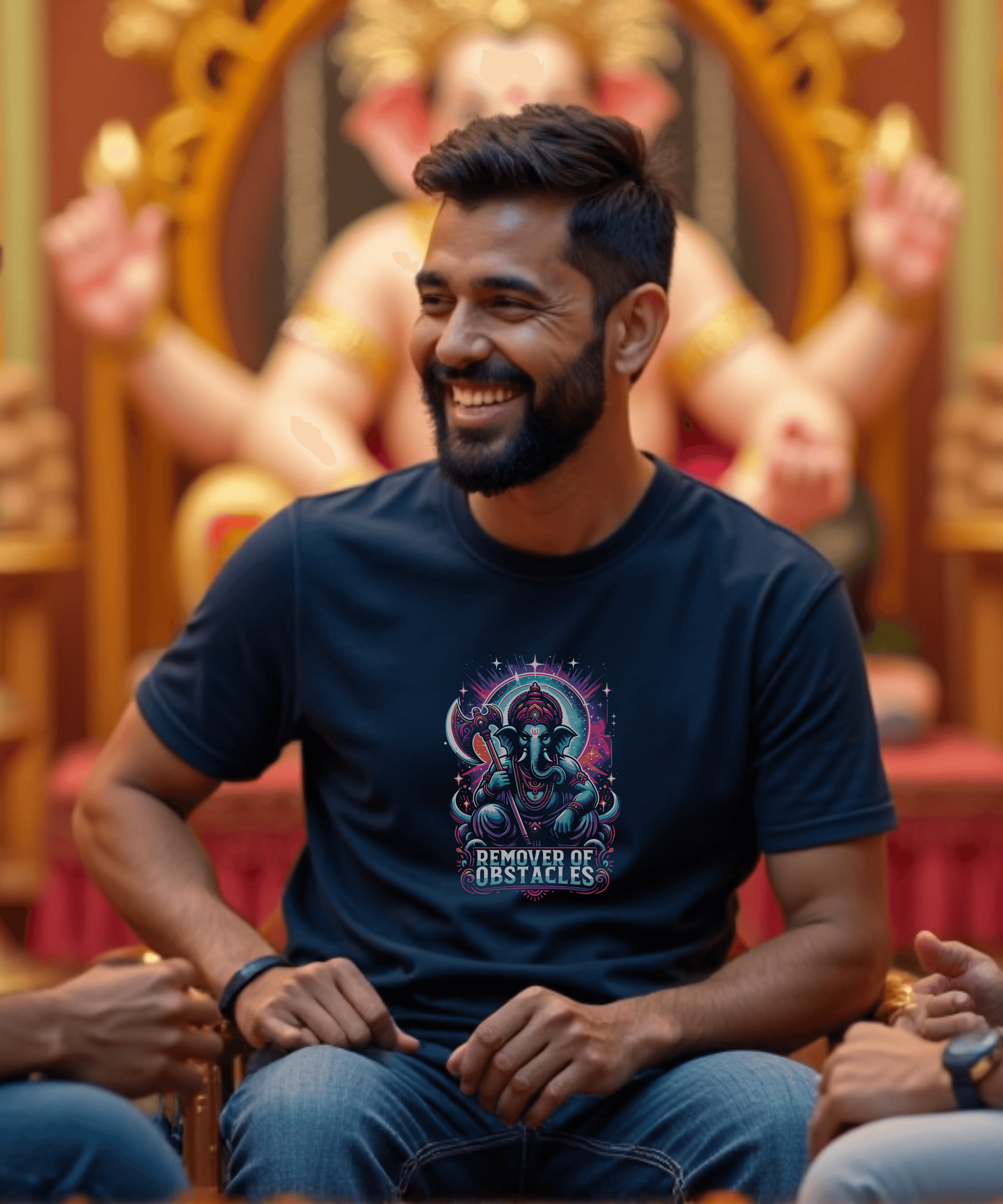 Remover of Obstacles | Fierce Lord Ganesha Cosmic T-Shirt Design - BhaariGear