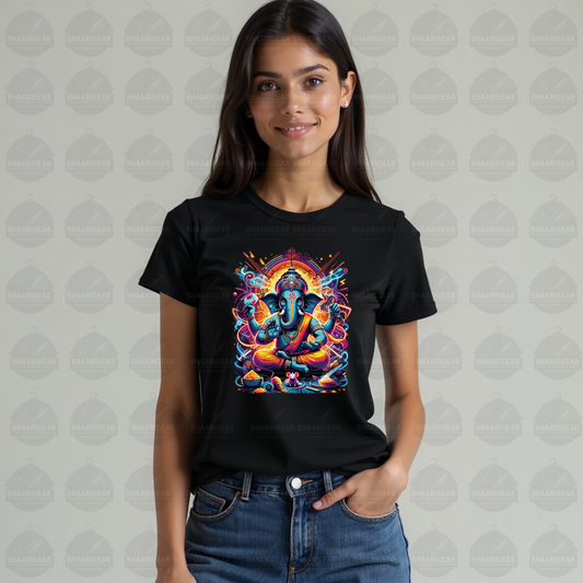 Divine Neon Lord Ganesha Vibrant Art Print