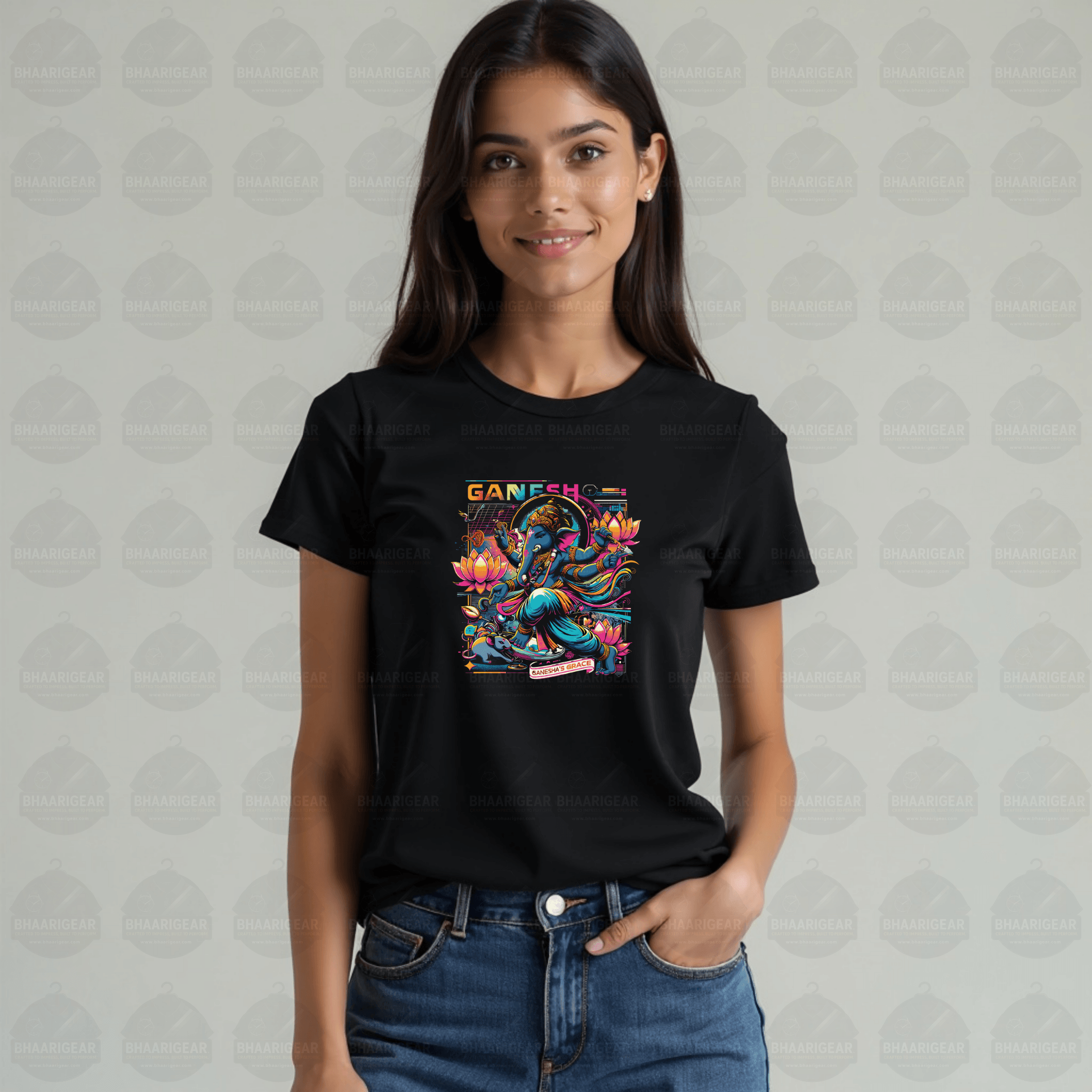 Ganesha’s Grace Neon Tee | Bold Cosmic Fashion for Women - BhaariGear 