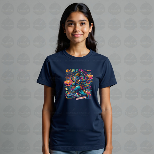 Ganesha’s Grace Neon Tee | Bold Cosmic Fashion for Women