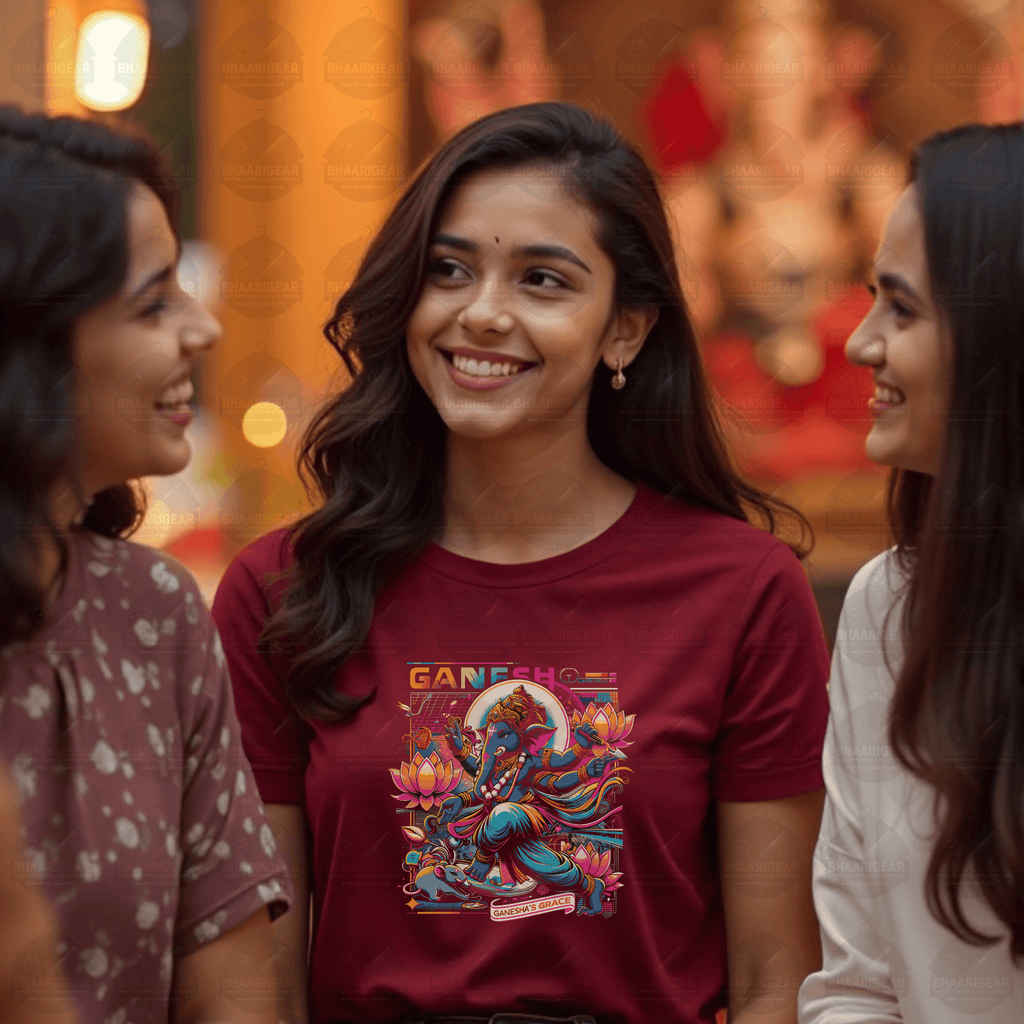 Ganesha’s Grace Neon Tee | Bold Cosmic Fashion for Women - BhaariGear 