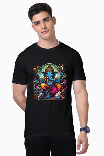 Ganesha’s Grace | Dynamic Neon Deity T-Shirt Design