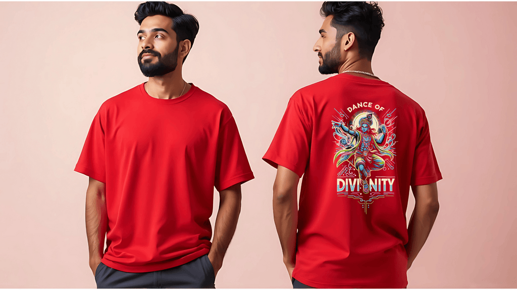 Dance of Divinity | Neon Krishna Cosmic Energy T-Shirt_Back side - BhaariGear 