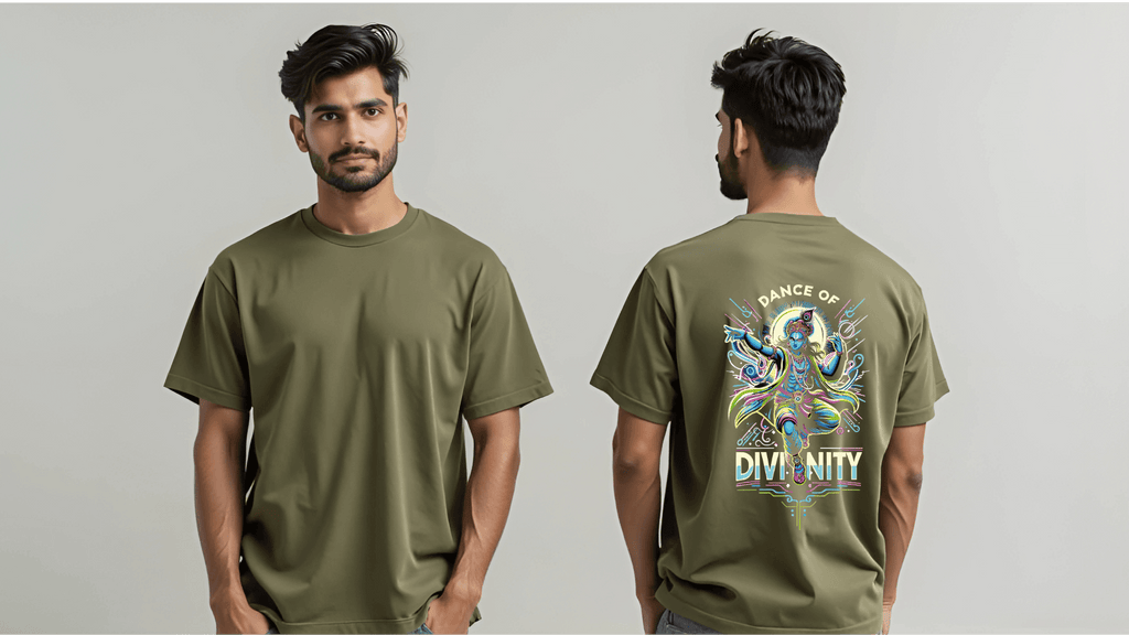 Dance of Divinity | Neon Krishna Cosmic Energy T-Shirt_Back side - BhaariGear 