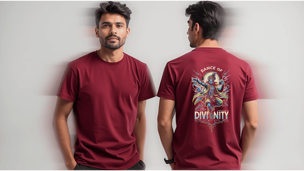 Dance of Divinity | Neon Krishna Cosmic Energy T-Shirt_Back side - BhaariGear 