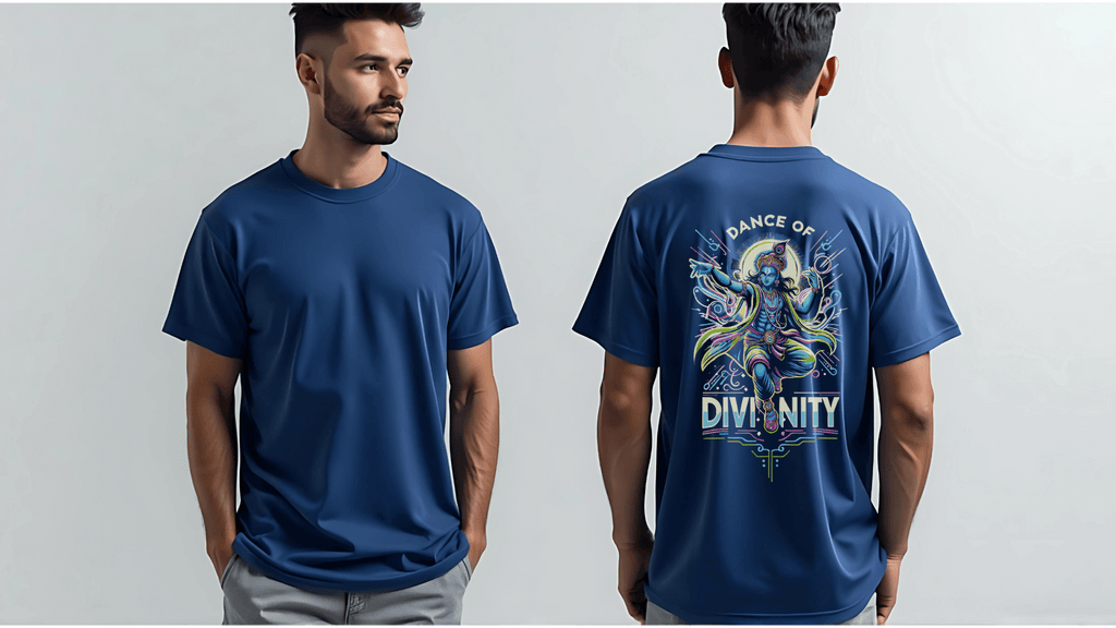 Dance of Divinity | Neon Krishna Cosmic Energy T-Shirt_Back side - BhaariGear 