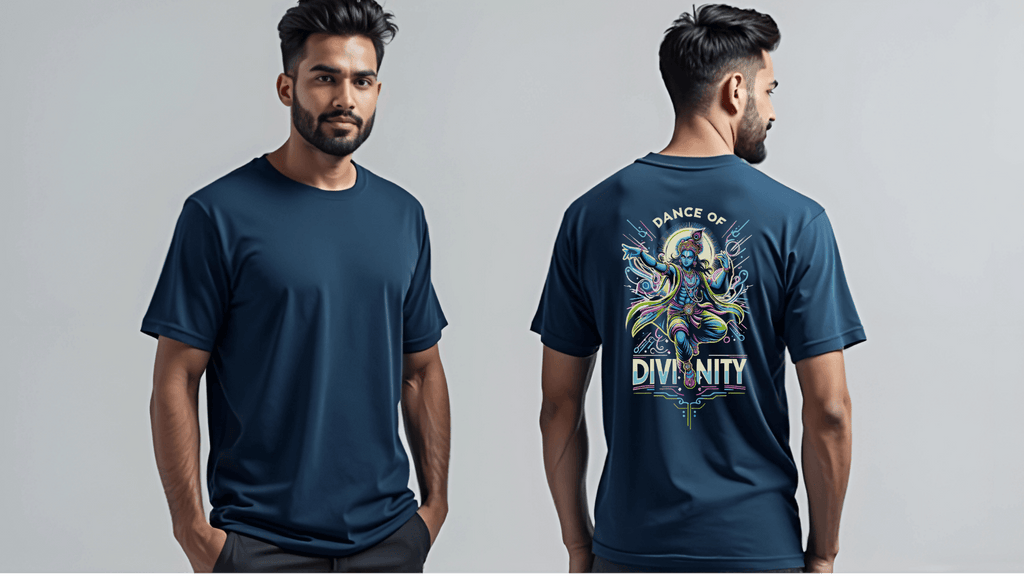Dance of Divinity | Neon Krishna Cosmic Energy T-Shirt_Back side - BhaariGear 