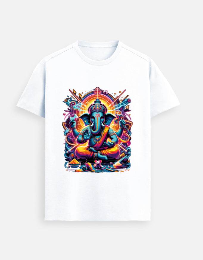 Divine Neon Lord Ganesha Vibrant Cosmic Art Print - BhaariGear 