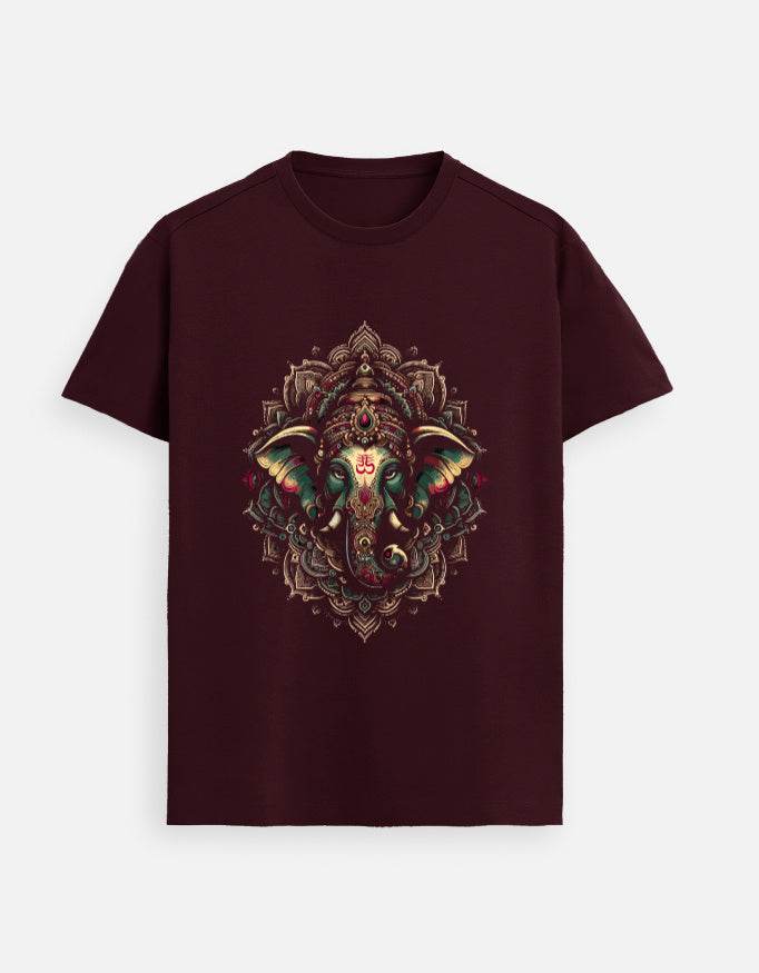 Majestic Mandala Ganesha | Ornate Line Art Divine T-Shirt Design - BhaariGear 