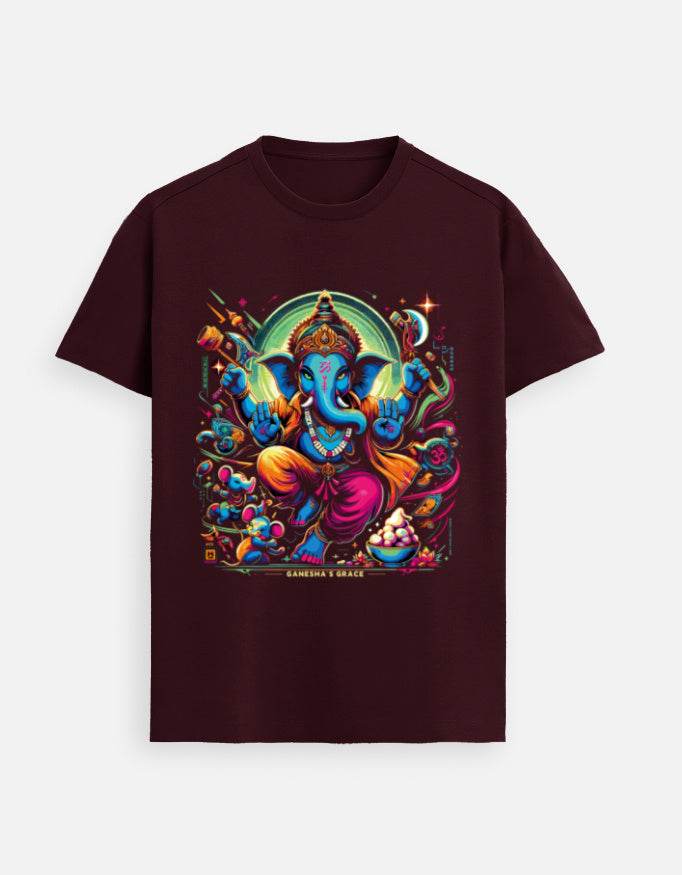 Ganesha’s Grace | Dynamic Neon Deity T-Shirt Design - BhaariGear 