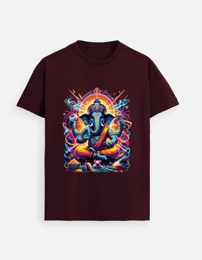 Divine Neon Lord Ganesha Vibrant Cosmic Art Print - BhaariGear 